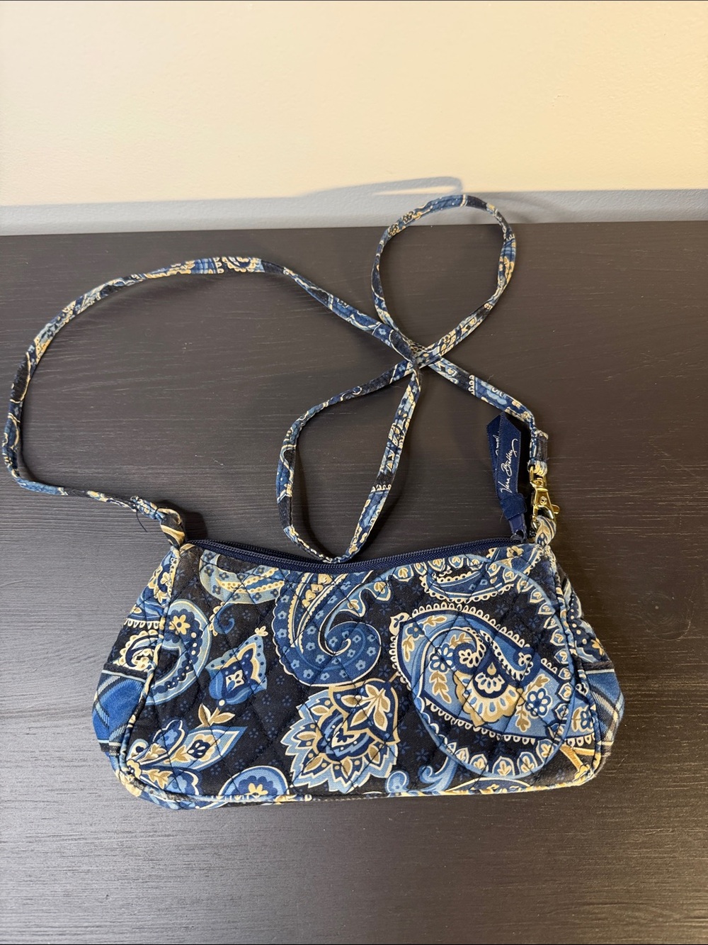 Vintage Retired Vera Bradley Quilted Bag Purse with Strap, Windsor Navy Pattern